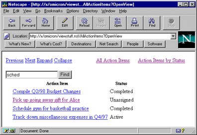 Quick Find tool, viewed in Netscape